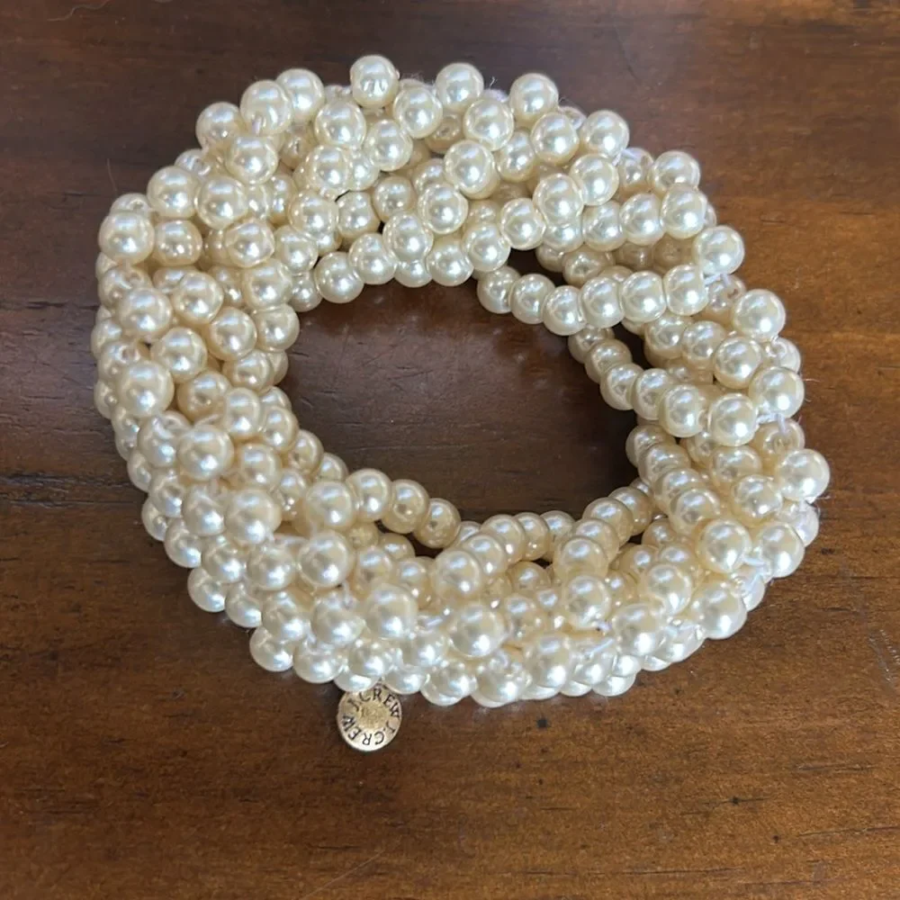 J Crew Bracelet Faux Pearl Beaded Stretch  Twisted Multistrand Gold Tone